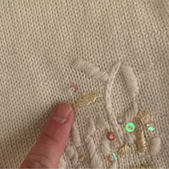 Habana cream zip up grandma core cardigan sweater with sequins medium petite - Picture 5 of 8